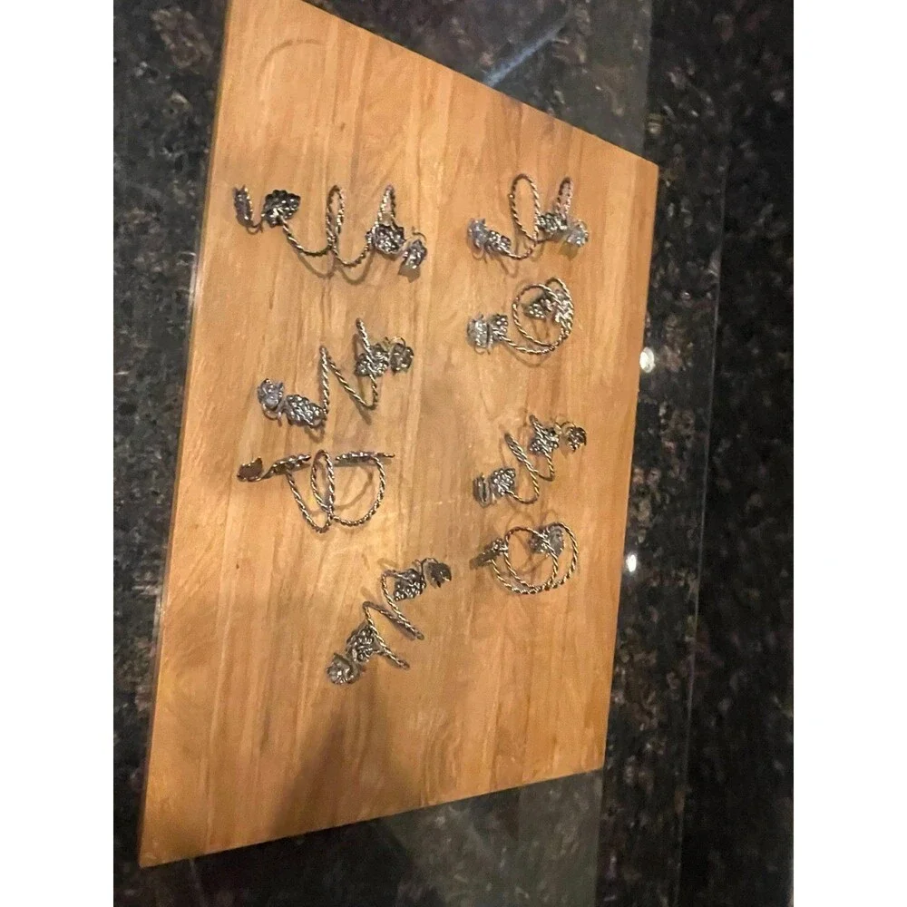 8 PEWTER GRAPE VINE Wine NAPKIN RINGS